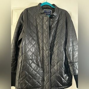 Great black quilted leather jacket with hidden zipper and snaps